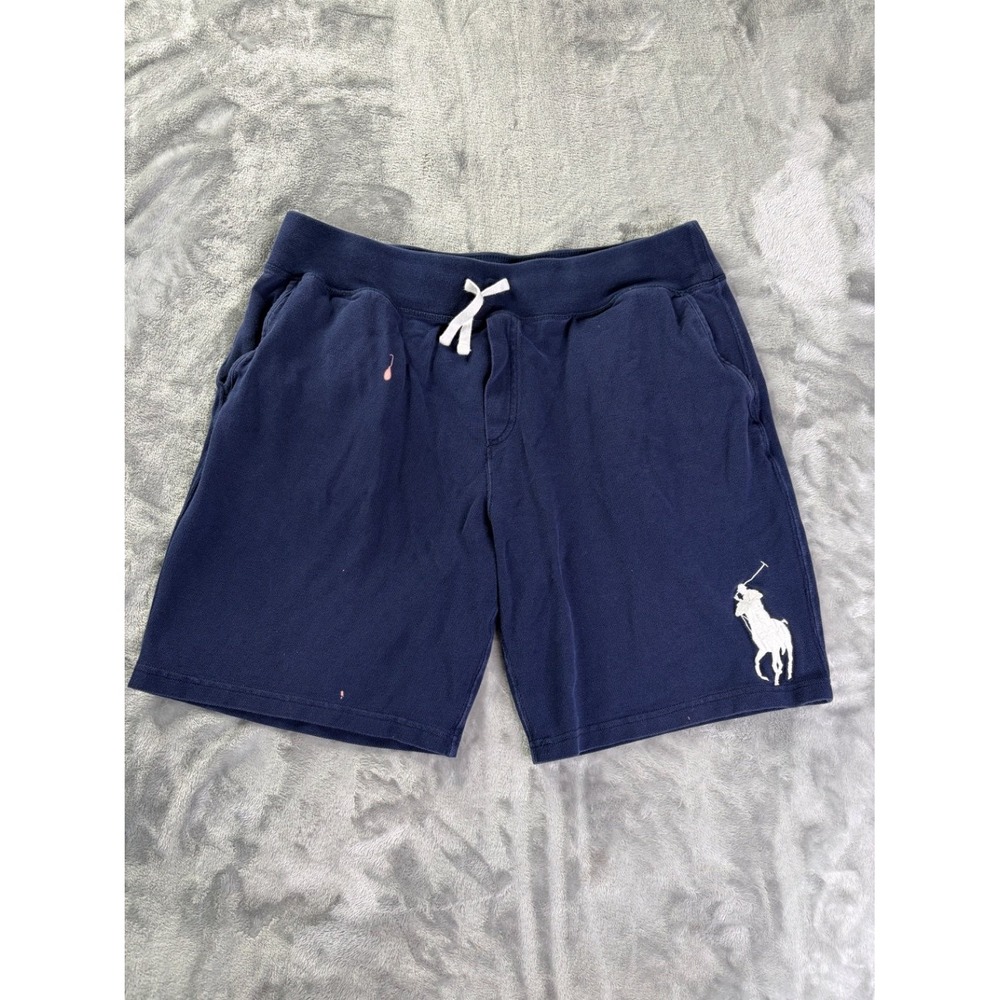 Polo Ralph Lauren Shorts Mens XL Navy Blue Embroidered Drawstring Elastic Waist